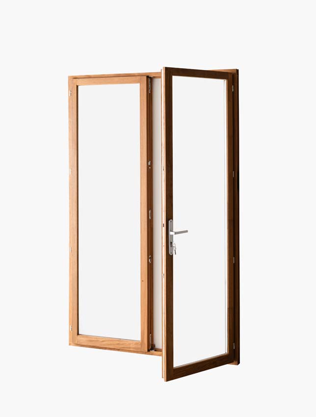 Fenêtre terasse bois Meranti Trae 2 vantaux 55mm naturel 1000x2150 mm