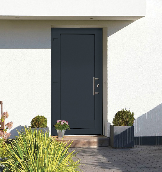 Buitendeur vlak paneel PVC antraciet/wit 980x2180mm linkstrekkend naar buiten opendraaiend