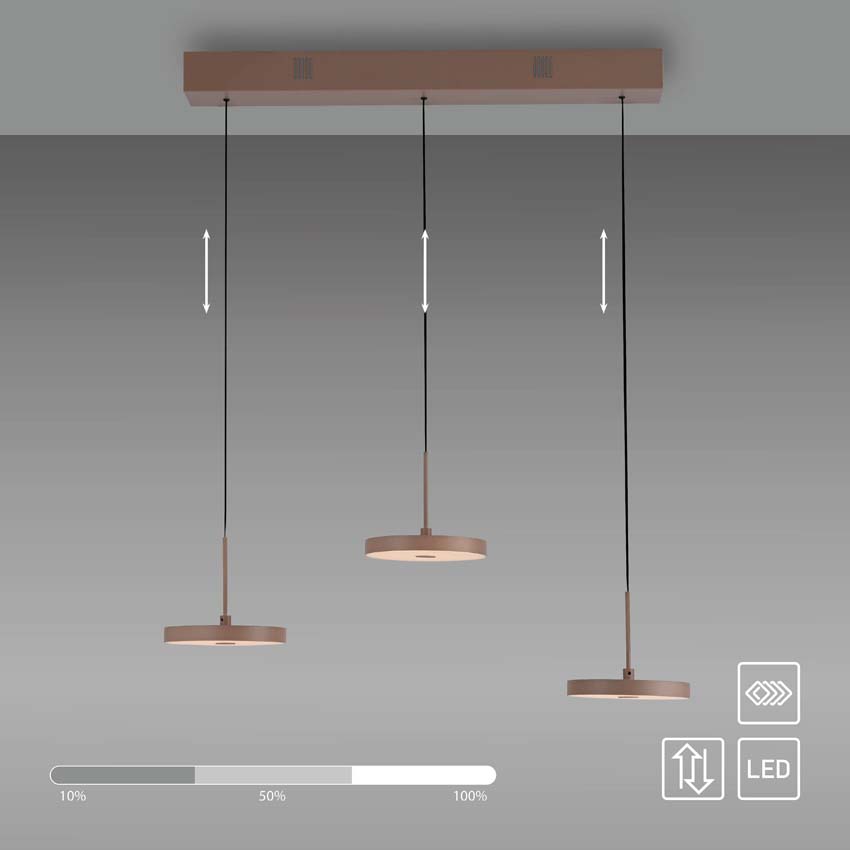 Luminaire suspendu - sable - 65cm - dimmable - 3x6,8W - 3000K