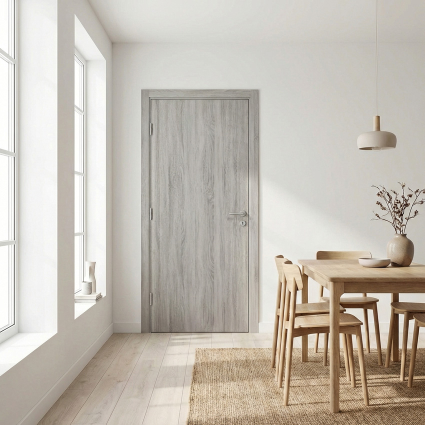 Porte intérieure complète Reale Alpino chêne gris 201,5x83cm alvéolaire verticale réversible + châssis 16,5cm