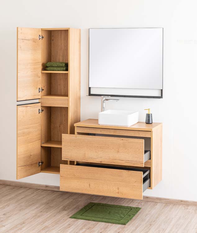 Badmeubel Daria eik goudbruin 900 mm opbouwtablet melamine