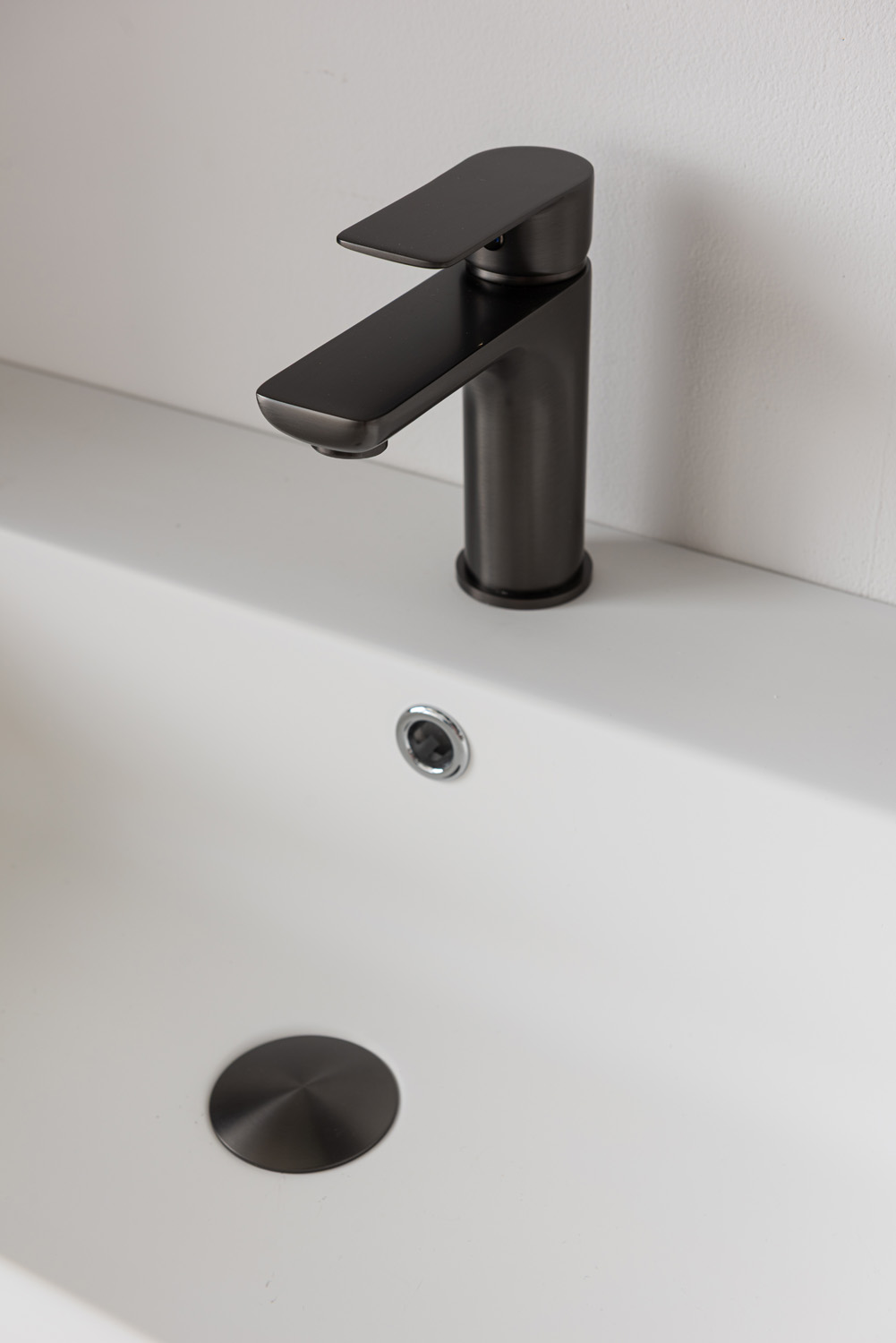 Meuble de salle de bains Tarik chêne ambré suspendu avec vasque simple blanc mat 90cm