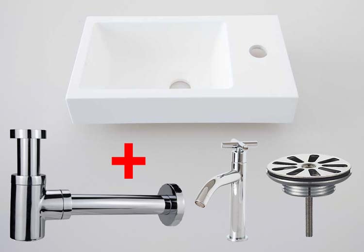 Handenwasserset Azura mineraal marmer wit/chroom 7x40x22cm complete set