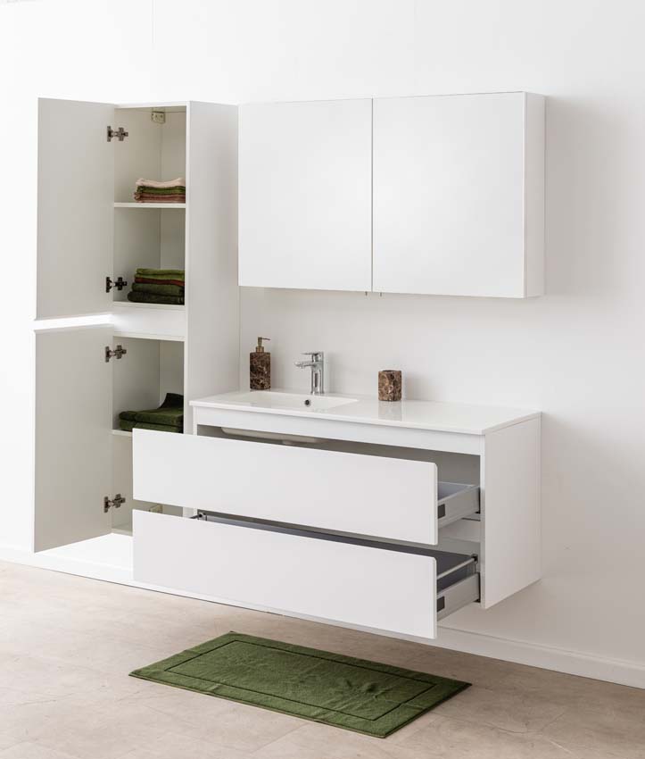 Meuble de salle de bain Tibo blanc avec lavabo simple blanc brillant 120cm
