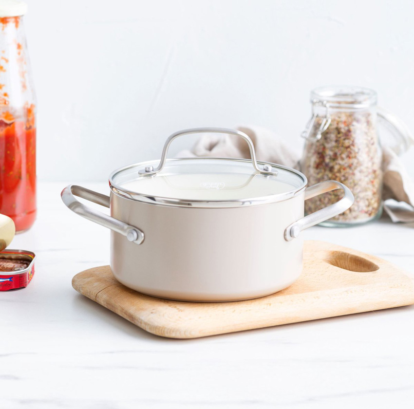 Kookpot met deksel crème Ø16cm antikleeflag & PFAS-vrij