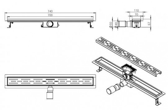 Douchegoot inox goud 70cm