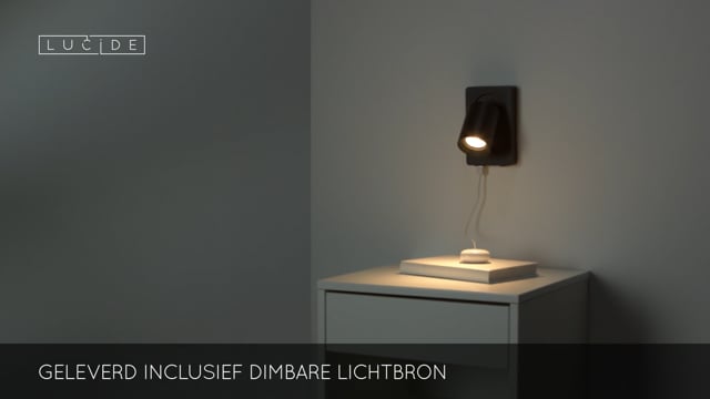 Lucide NIGEL - Wandspot - GU10 - 1x5W - Met USB oplaadpunt - Zwart