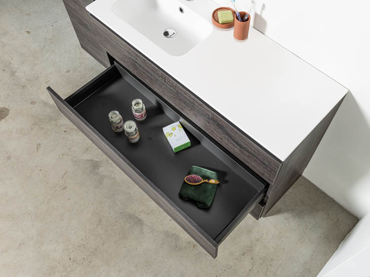 Meuble de salle de bain chêne foncé 1200mm à poser lavabo gauche