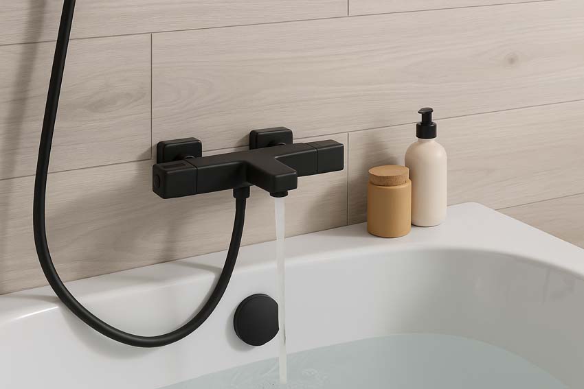 Robinet de baignoire-douche thermo Hazel avec cooltouch noir mat