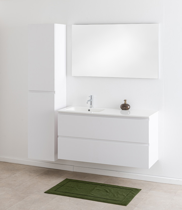 Meuble de salle de bain Bianca blanc mat suspendu avec lavabo simple blanc brillant 120,5cm