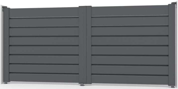 Portail battant double Havana aluminium anthracite 350x175cm - avec lames horizontales, quincaillerie incluse