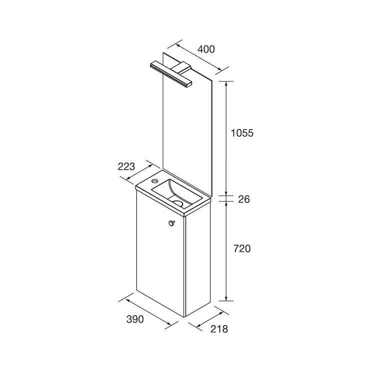 Toiletmeubel Savanna olijfgroen wastafel wit 72x39x22cm inclusief spiegel met LED