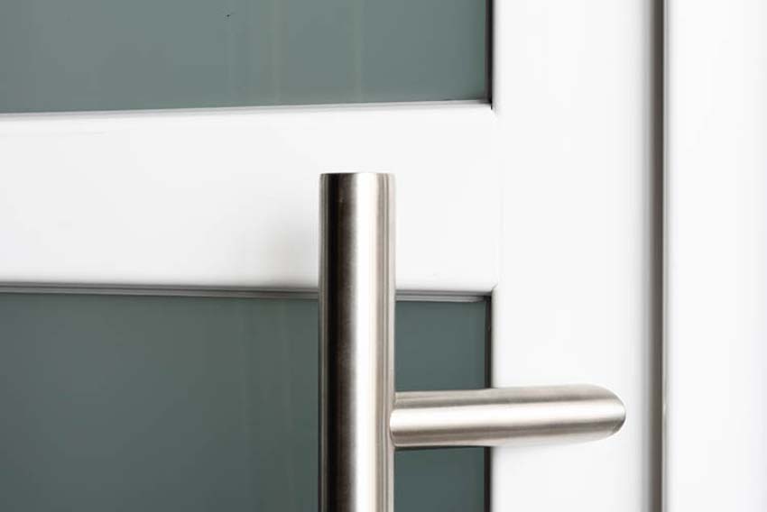 Porte extérieure 3 parties PVC verre clair blanc 980x2180mm ouvrant à droite