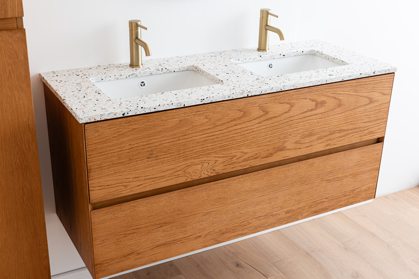 Meuble de salle de bains Fior chêne suspendu avec double lavabo terrazzo 120cm