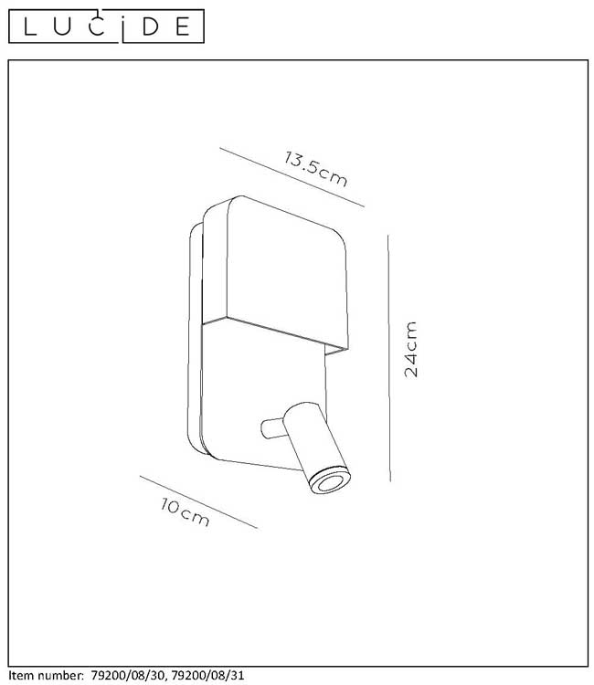 Lucide BOXER - Wandlamp - LED - 1x5W 3000K - Met USB oplaadpunt - Wit