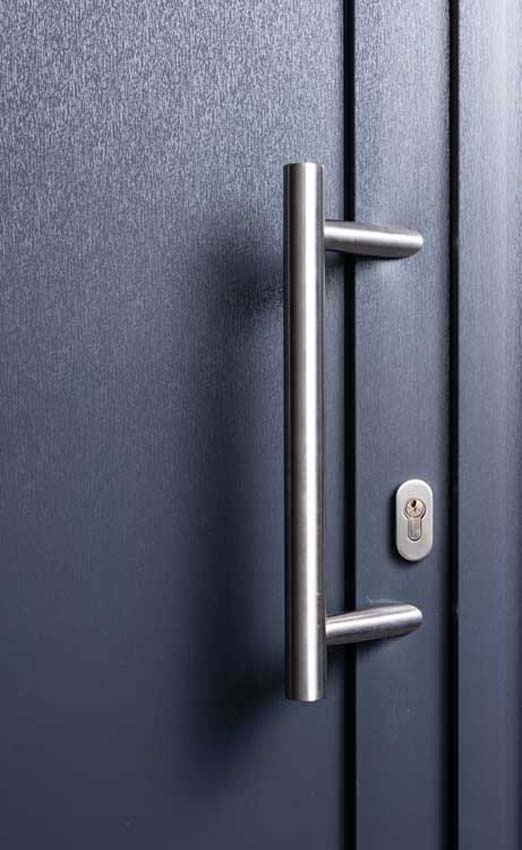 Porte extérieure panneau lisse PVC anthracite/blanc 980x2180mm ouvrant à droite