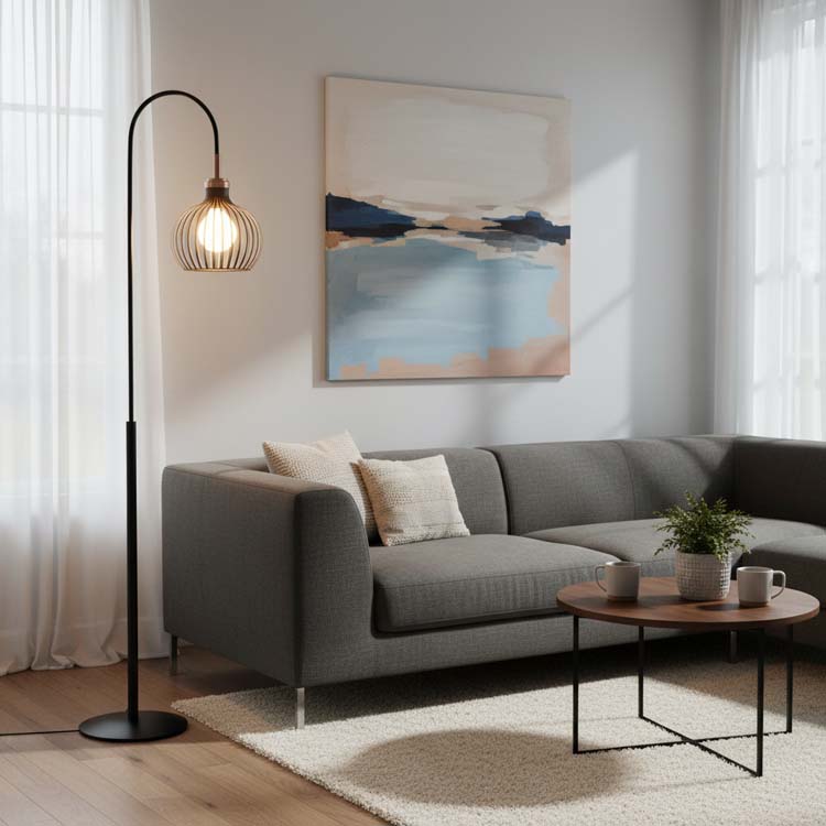 Lampadaire Noir/Cuivre Max 60W diamètre 23,5 cm