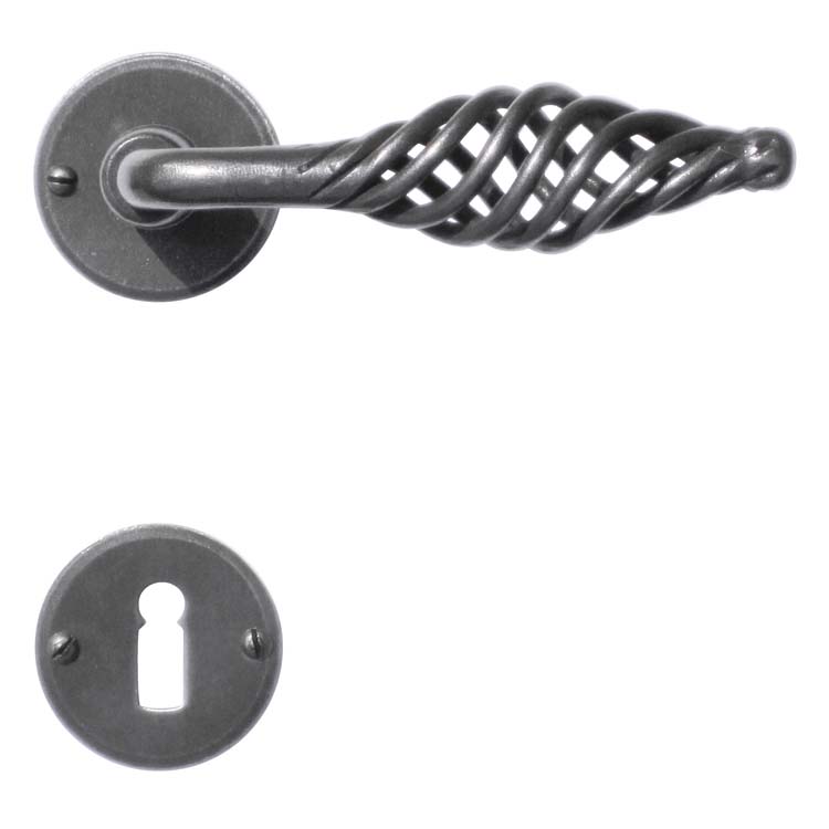 Poignée de porte pro tarente fer rond rosace barbe