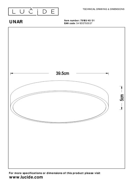 Lucide UNAR - Plafonnier - Ø 39,5 cm - LED Dim. - 1x24W 2700K - 3 StepDim - Blanc