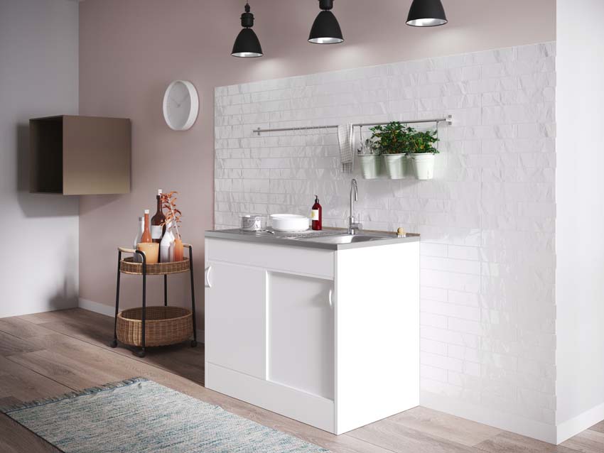 Meubel met spoelbak en schuifdeur wit 100x60cm