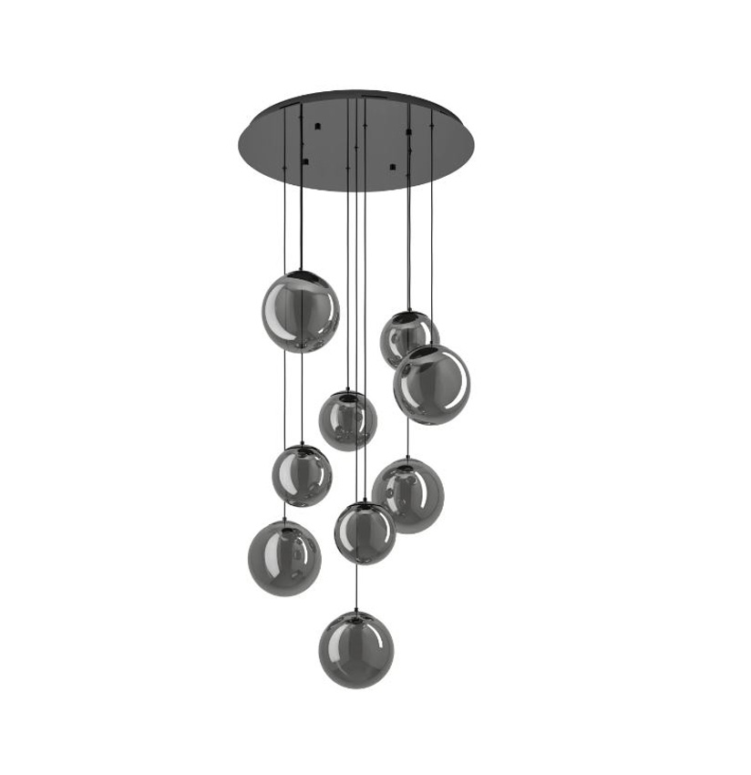 Suspension - noir/transparent - Ø85xH300cm - dimmable - LED - 9x6,5W - 2200-6500K - RGB + télécommande