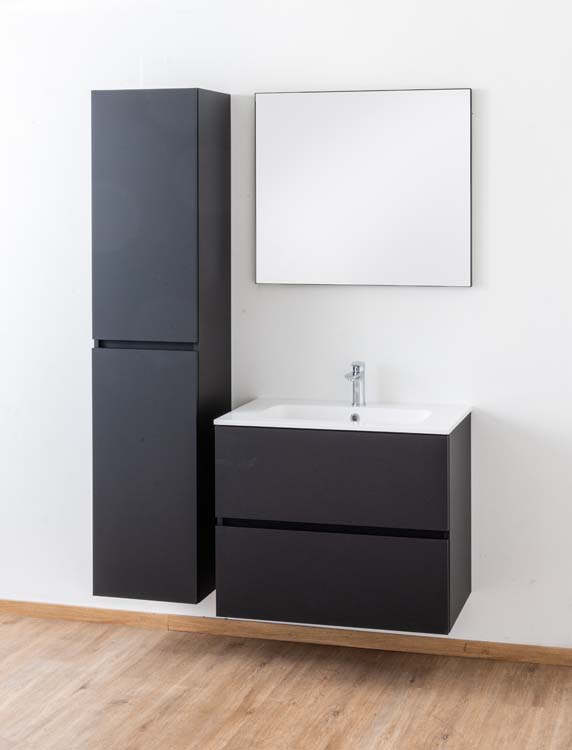 Meuble de salle de bains Puro noir mat suspendu avec lavabo simple blanc brillant 80cm