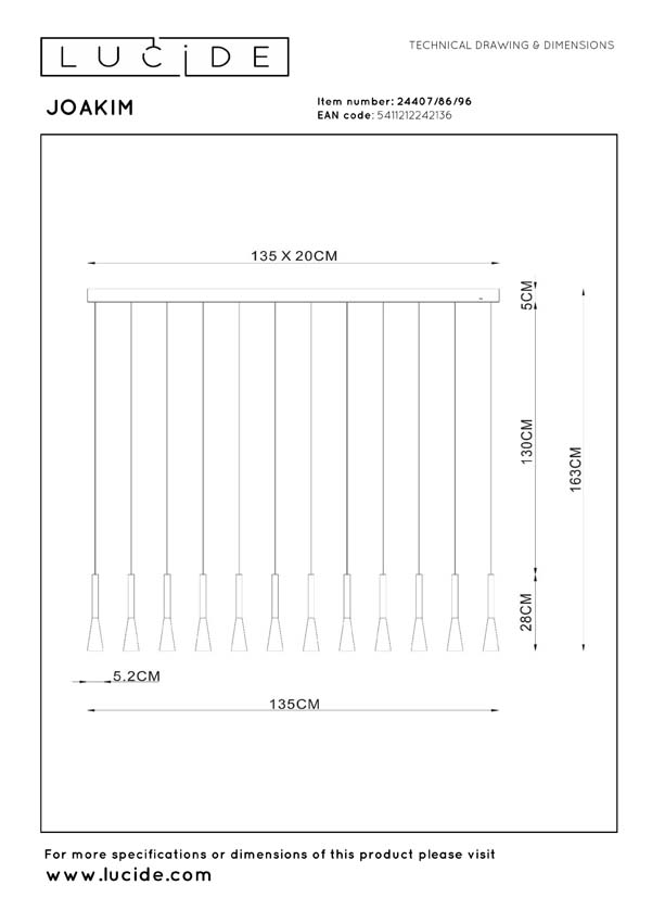 Lucide Premium Joakim - Suspension - LED dimmable - CCT - 12x7W 2700K/4000K - Café