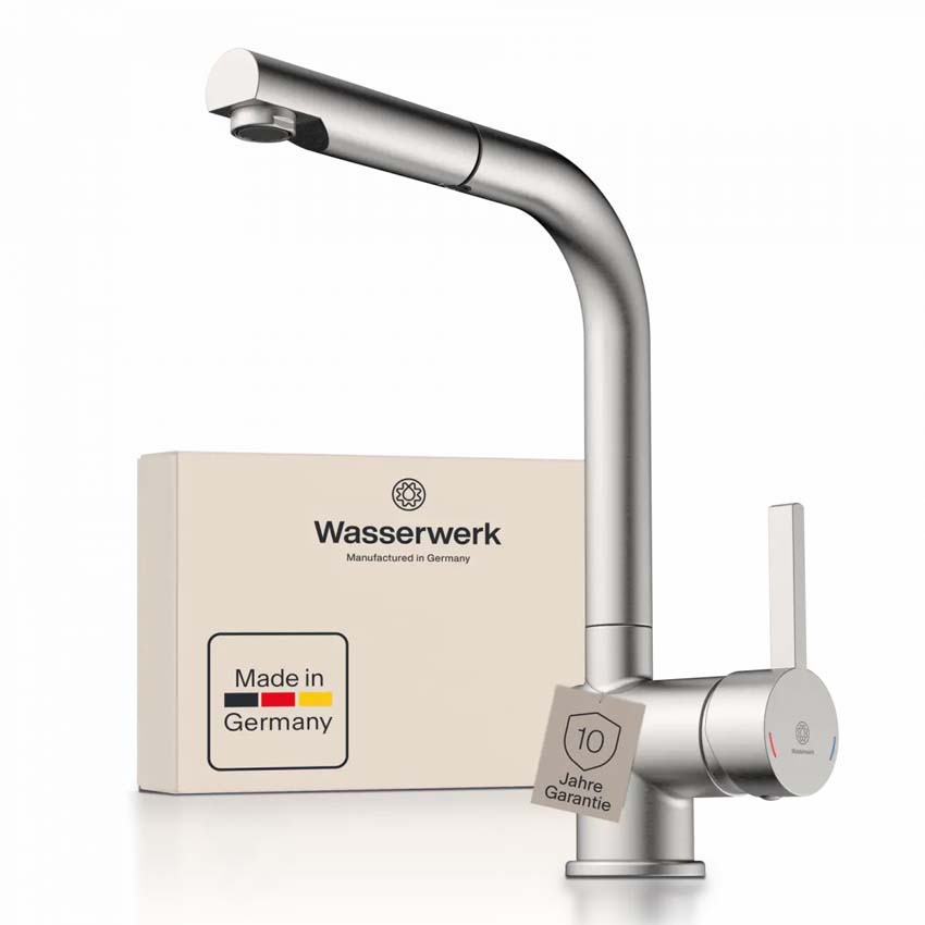 Keukenkraan Wasserwerk WK 4 Pro inox-look met uittrekbare uitloop