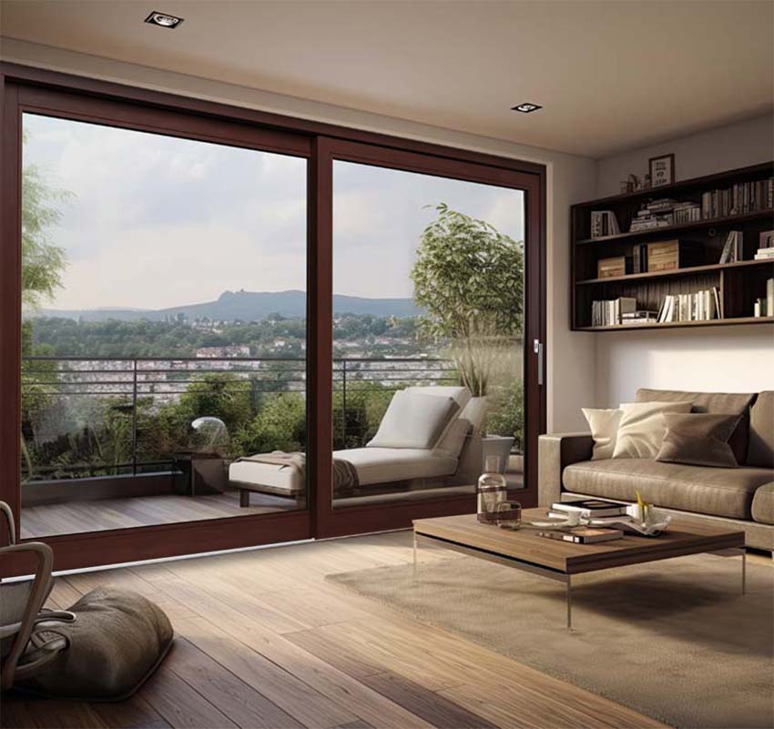 Levant-coulissant en bois Meranti Lapacho Ribe D>G L2500 x H2150 mm