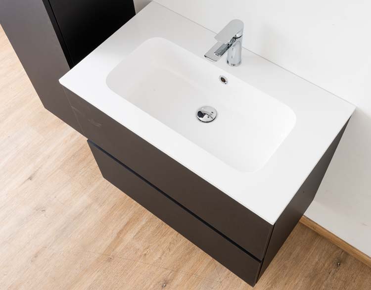 Meuble de salle de bains Puro noir mat suspendu avec lavabo simple blanc brillant 80cm