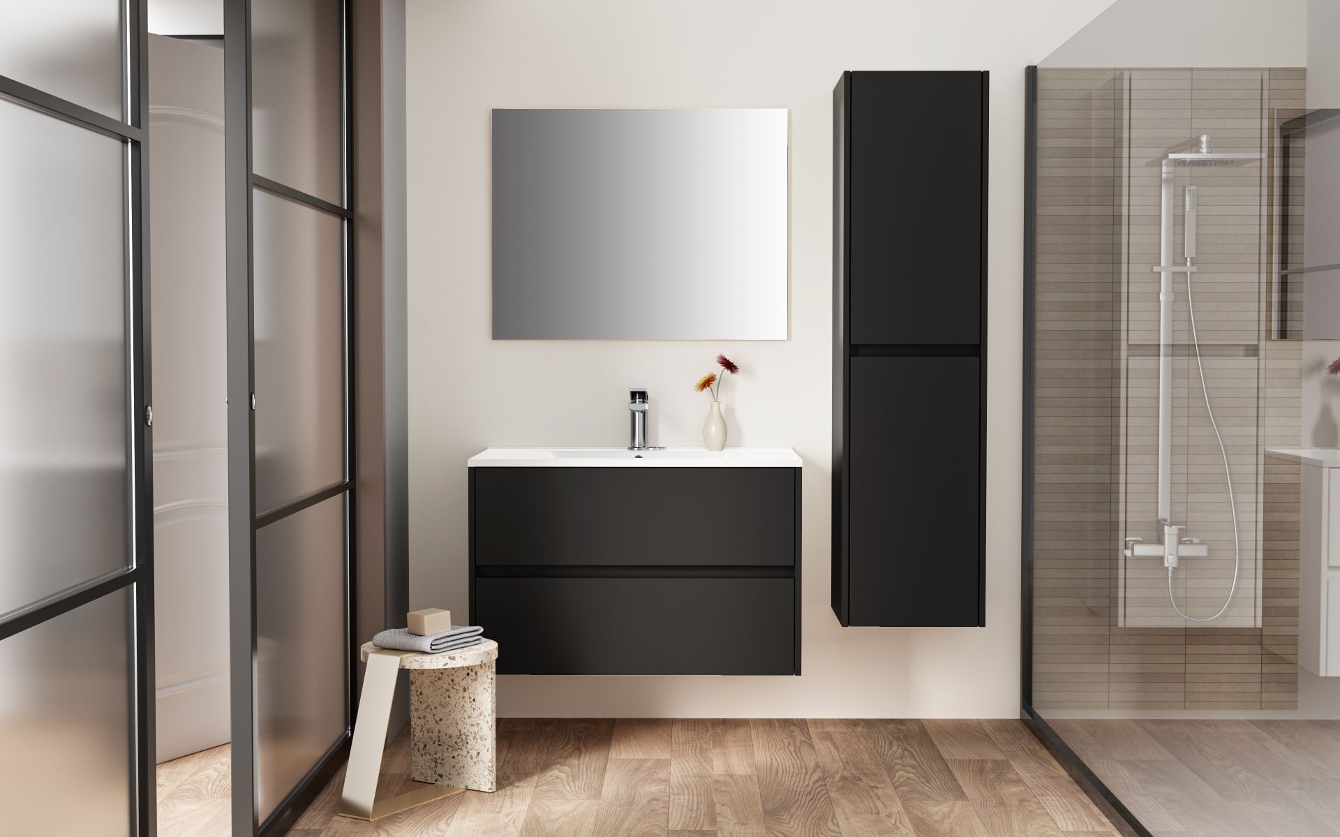 Kolomkast Vito mat zwart hangend 135x35x35cm