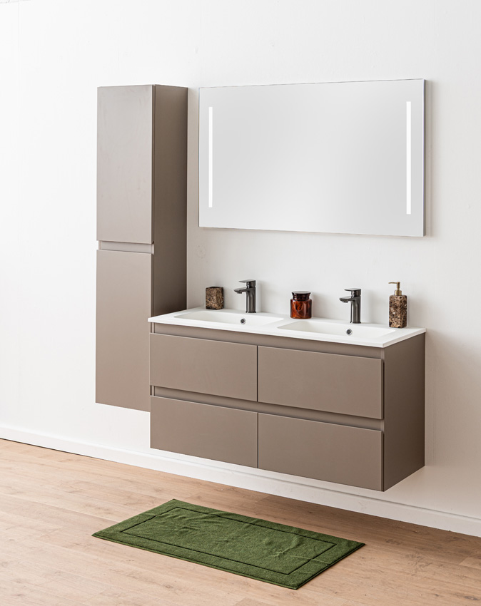 Meuble de salle de bains Trente taupe avec double lavabo blanc mat 120cm