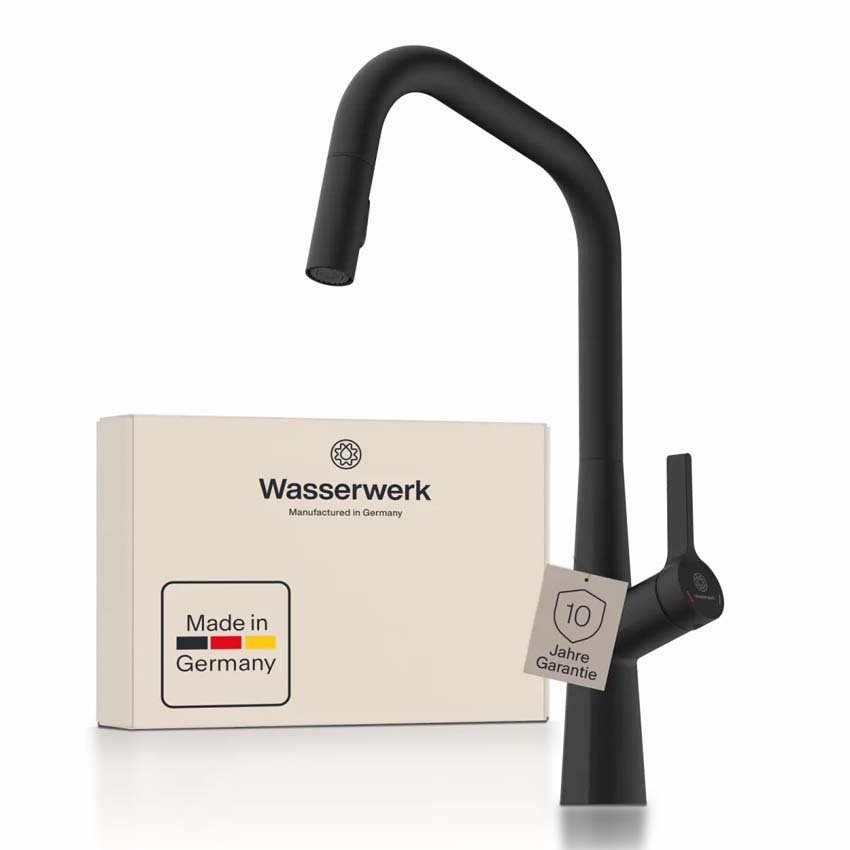 Robinet de cuisine Wasserwerk WK 9 Edge noir mat avec bec extractible