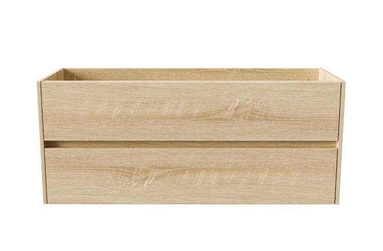 Meuble de salle de bain Vito chêne avec double lavabo blanc brillant 120 cm + miroir