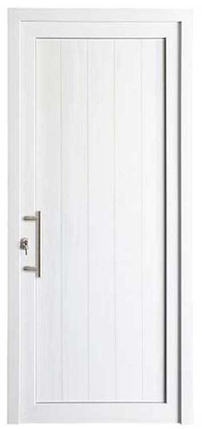 Porte extérieure Deceuninck PVC panneau à planchettes planes blanc 980x2180mm poussant à droite