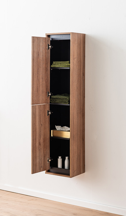 Armoire colonne Toledo chêne/noir suspendue 160x35x30cm