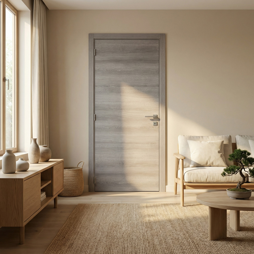 Porte intérieure complète S61 Ardenne gris 201,5x78cm tubulaire réversible + châssis 16,5cm