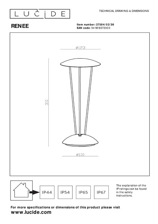 Lucide RENEE - Lampe de table Extérieur Rechargeable - Batterie - Ø 12,3 cm - LED Dim. - 1x2,2W 2700K/3000K - IP54 - Avec station de charge sans fil - Noir