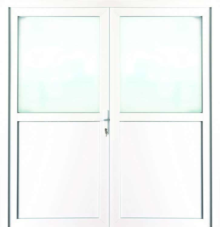 Porte extérieure double semi-vitrée PVC verre clair blanc ouvrant à droite sur mesure
