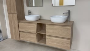 Meuble de salle de bain Bella aspect chêne 1500 mm lavabo double blanc brilliant Meuble de salle de bain Bella aspect chêne 1500 mm lavabo double blanc brilliant