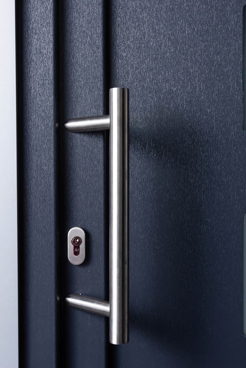 Porte extérieure 4 carrés PVC verre mat anthracite/blanc 980x2180mm ouvrant à gauche