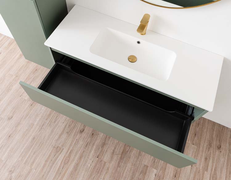 Badkamermeubel Dotan eucalyptus groen met enkele wastafel mat wit 120cm