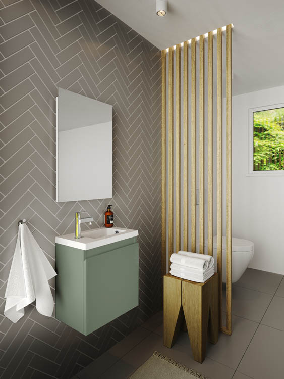 Toiletmeubel Allibert Atlanta saliegroen polybeton wastafel wit 48x40x25cm