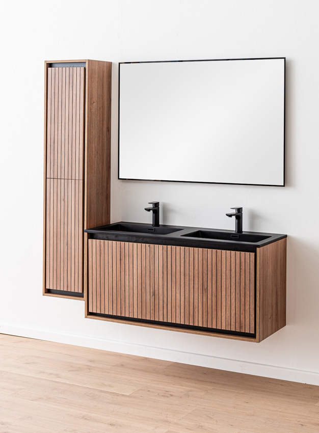 Meuble de salle de bains Toledo chêne/noir avce double lavabo noir mat 120cm