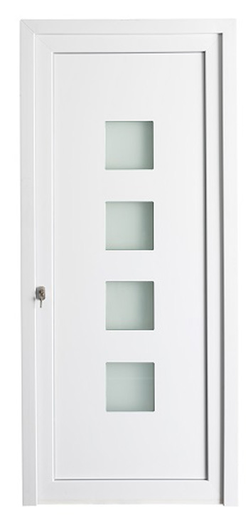 Buitendeur 4 ruiten PVC wit - Links mat glas 980x2180mm