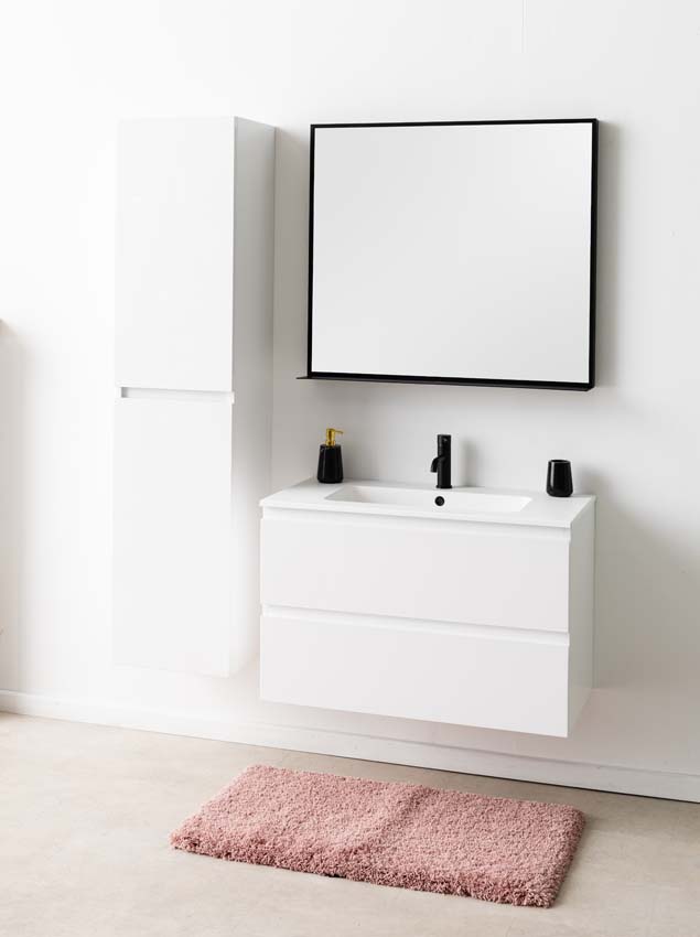 Meuble de salle de bains Tibo blanc suspendu avec lavabo simple blanc mat 90cm