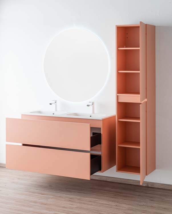 Badkamermeubel Puro blush hangend met dubbele wastafel mat wit 120cm