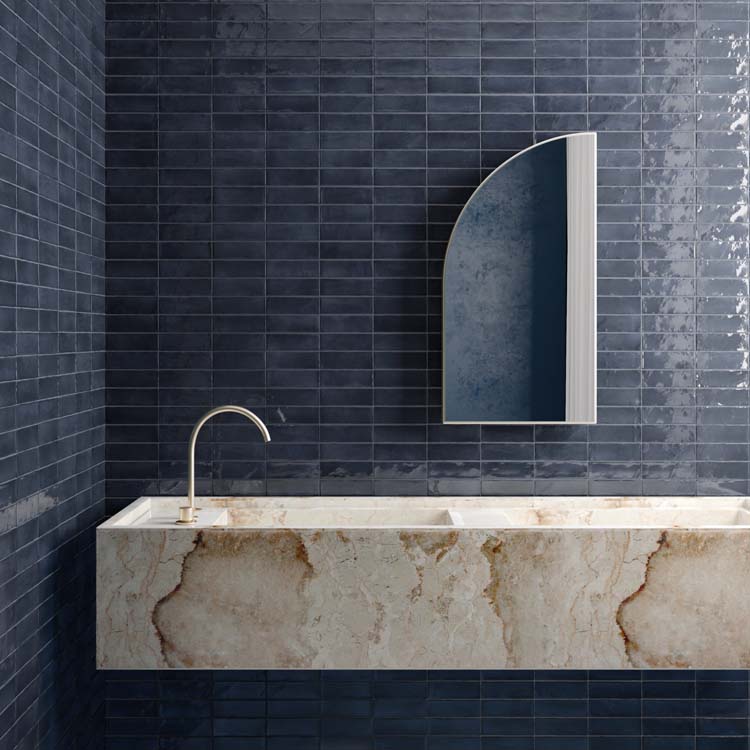 Carrelage mural Nono bleu jean brillant 5x15cm