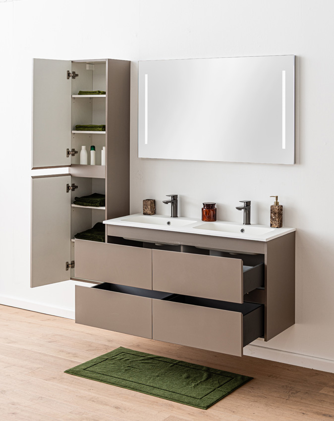 Meuble de salle de bains Trente taupe avec double lavabo blanc mat 120cm