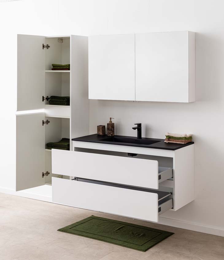 Meuble de salle de bain Tibo blanc avec lavabo simple noir mat 120cm